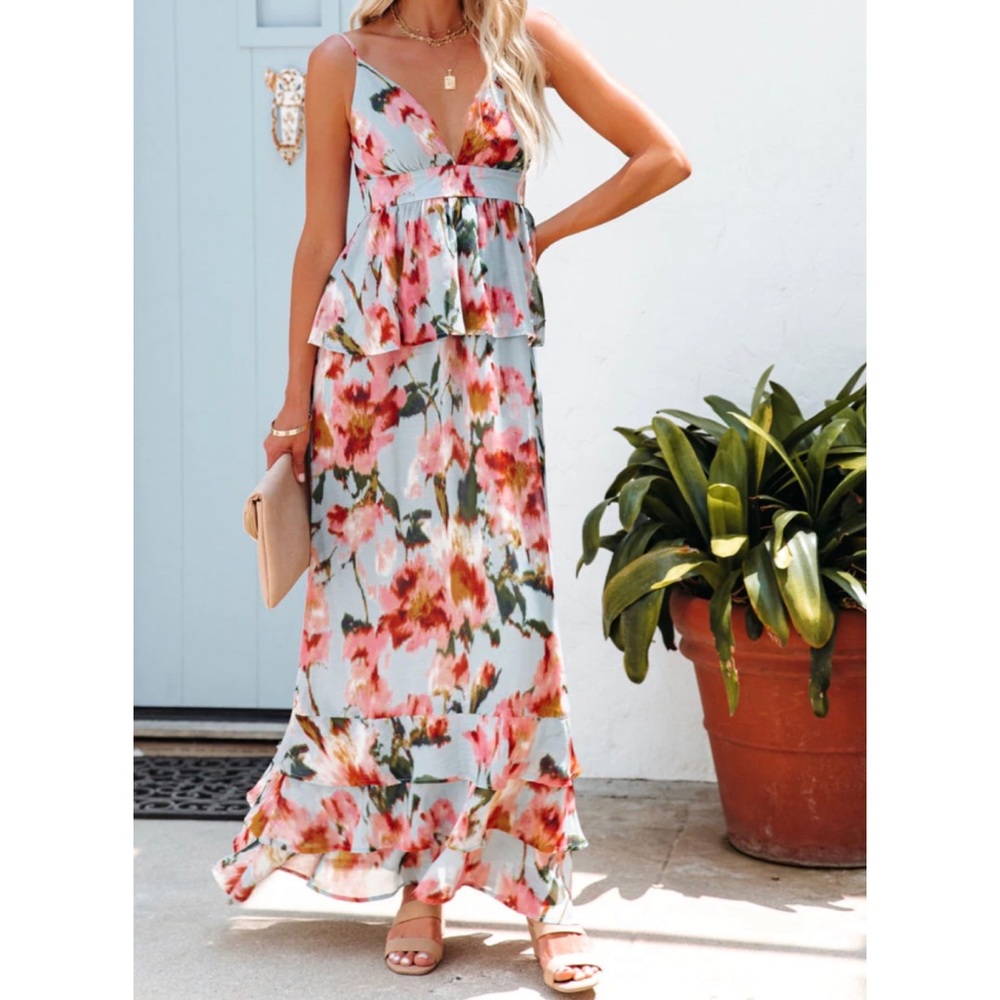 NWT Small Russell Floral Ruffle Tiered Maxi Dress